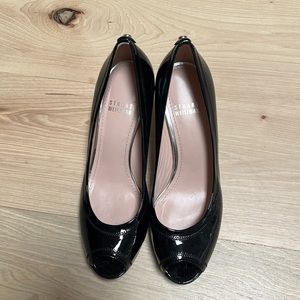 STUART WEITZMAN Patent Leather Cutout Accent Pumps